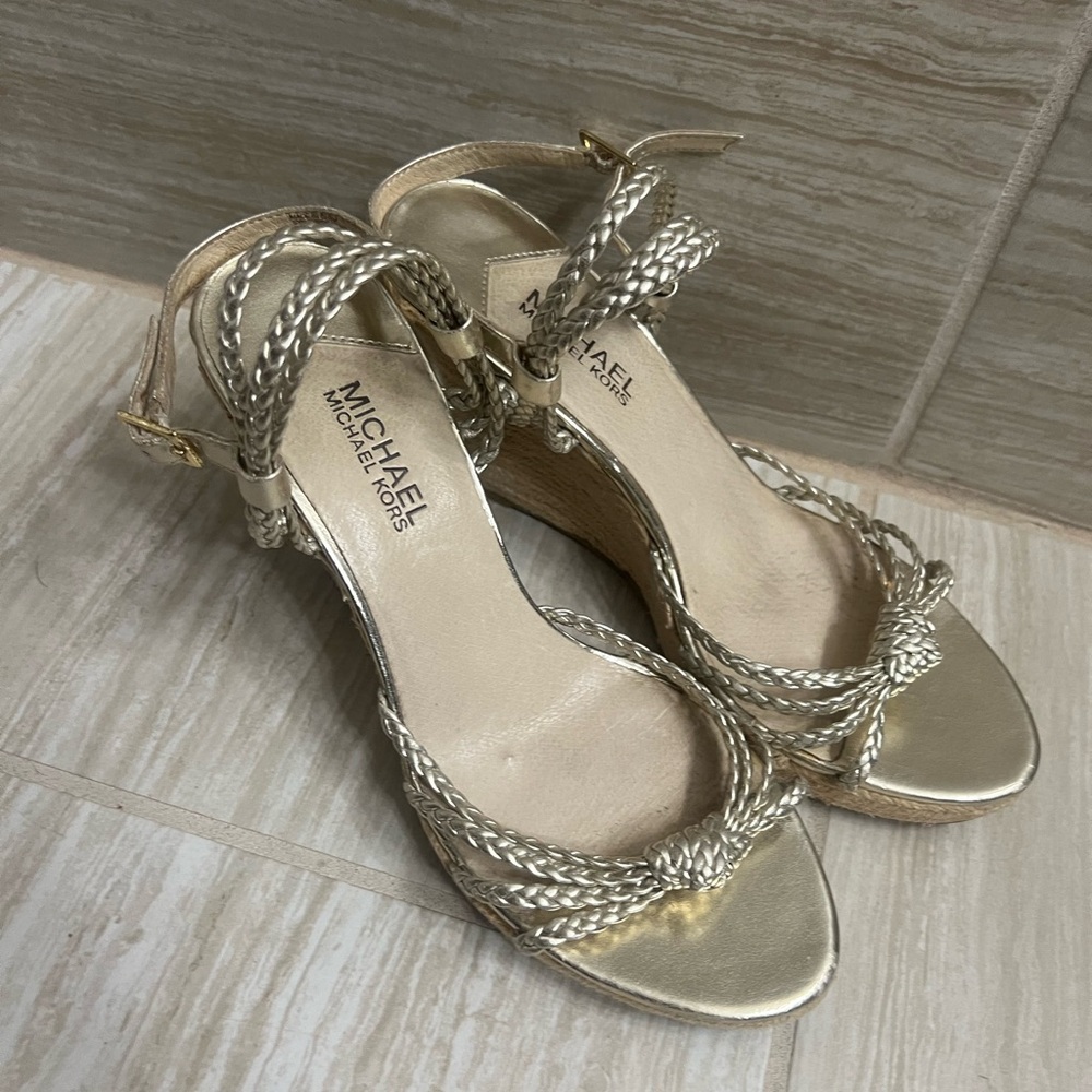 Michael Kors Gold Braided Wedge Sandals